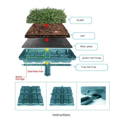 Square Shape Green Roof Modules PP Plastic Material Garden Easy Installation Planting Tray